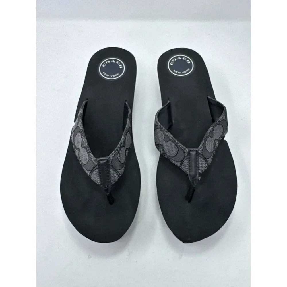Coach Jen Signature C Jacquard Platform Wedge Flip Flop Sandals Y2K Womens 9B